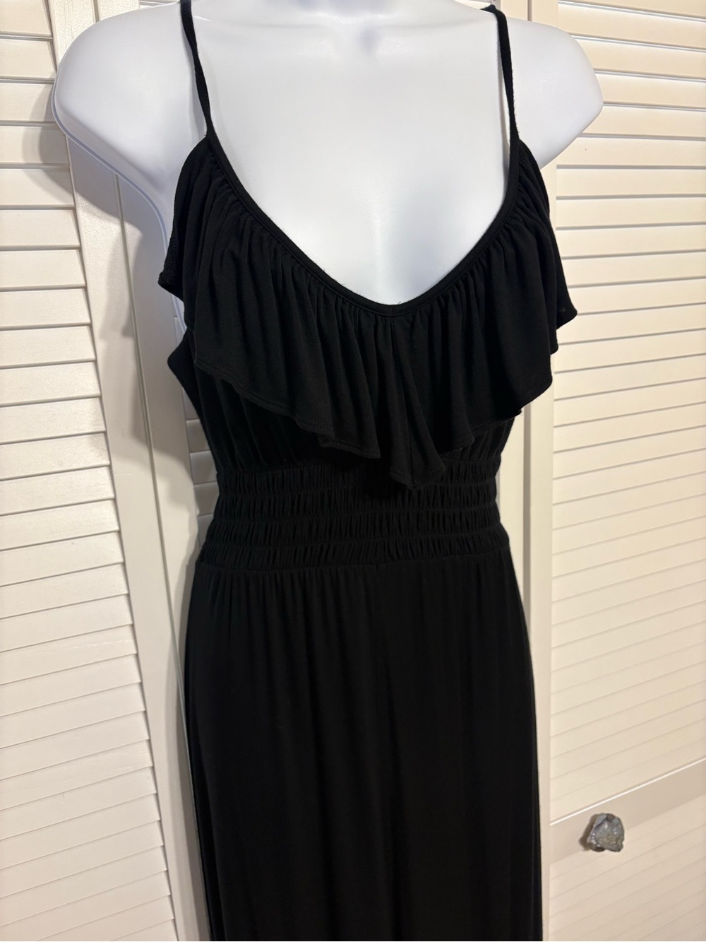 Express Black Ruffle Maxi Dress with Smocked Waist and High/Low Skirt
